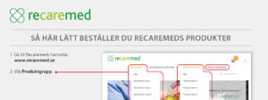 Istruktion för hur man gör en beställning på Recaremeds sida