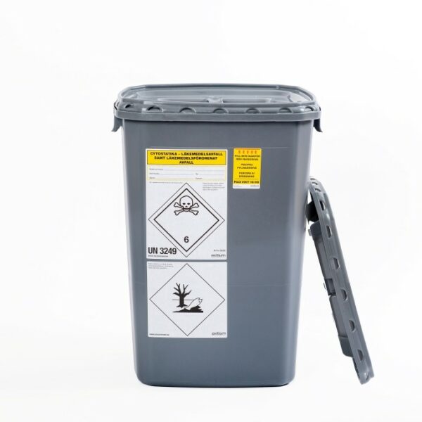Behållare i återvunnet material, 60 liter x 1 st, Pakettjänst för cytostatika och läkemedelsförorenat avfall