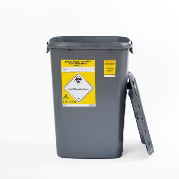 Behållare i återvunnet material, 60 liter x 1 st. Pakettjänst för skärande, stickande och smittförande avfall